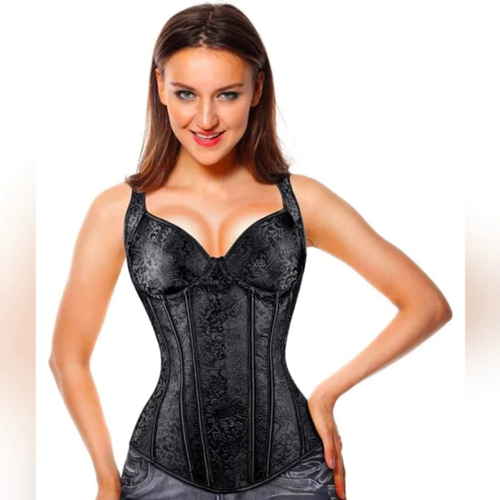 Kimring Blk Sexy Dark Gothic Corset Bustier Rave Chic Cocktail Clubwear Plus 5XL
